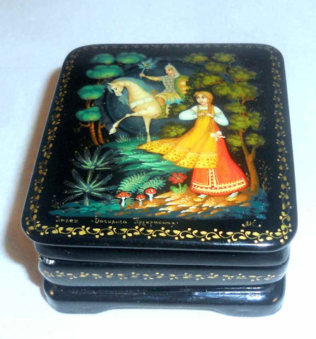 Palekh Russian Lacquer Box Vasilisa The Beautiful & Moon Horseman Artist Signed