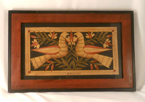 Pam Hults Framed Scherenschnitte Hand Painted Scissor Cutting Love Birds Flowers