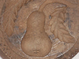 Antique Single Piece Lathe Turned Carved Wood Butter Print Unusual Pear Design Knob Shaped Handle