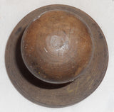Antique Single Piece Lathe Turned Carved Wood Butter Print Unusual Pear Design Knob Shaped Handle