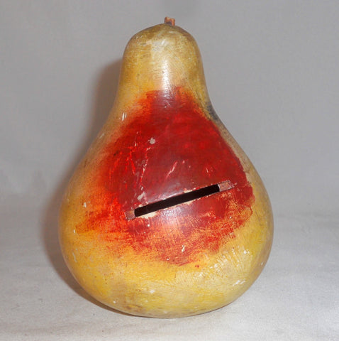 Antique Painted Stoneware Pear Form Still Coin Bank Horizontal Coin Slot
