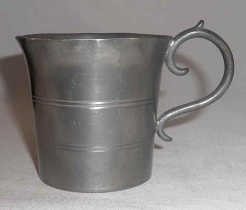 Antique Pewter Small Drinking Cup Round Base, Curved Sides, and Applied Handle