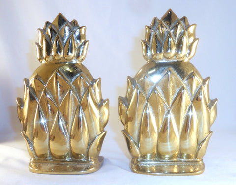 Vintage Newport Line Cast Brass Pineapple Bookends By Virginia Metalcrafters