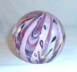 Vintage Blown Art Glass Paperweight Pink Swirl & Colorful Highlights Makers Mark