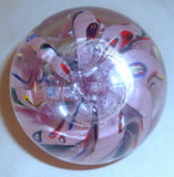 Vintage Blown Art Glass Paperweight Pink Swirl & Colorful Highlights Makers Mark