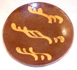 Antique ~7 Inch Lead Glazed Yellow Slip Decorated Redware Plate Southeastern PA