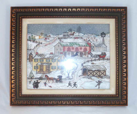 1967 Water Gouache Folk-art Painting of Amish Farm in Winter By John Kauffman