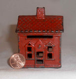 Antique Cast Iron A.C. Williams One Story Colonial House Orange Still Penny Bank