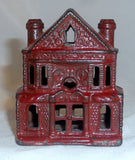 Old Cast Iron J & E Stevens Still Penny Bank 2-Story Victorian House 2 Chimneys