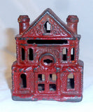 Old Cast Iron J & E Stevens Still Penny Bank 2-Story Victorian House 2 Chimneys