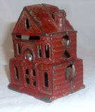 Old Cast Iron J & E Stevens Still Penny Bank 2-Story Victorian House 2 Chimneys