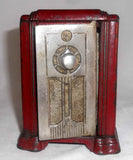 Antique Cast Iron Kenton Toys Red Painted Radio Penny Bank with Combination Lock