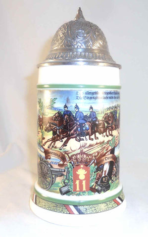 Military BMF German Regimental Stein Pewter Lid Artillery Unit in Action Scene