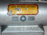 Vintage Advertising Rocket Mechanical Coin Bank by Duro Mold Detroit MI USA
