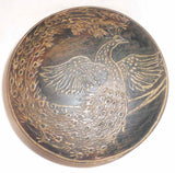 Turned Softwood Signed Round Painted Trinket Box With Raised Peacock Decoration