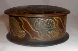 Turned Softwood Signed Round Painted Trinket Box With Raised Peacock Decoration