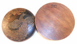 Turned Softwood Signed Round Painted Trinket Box With Raised Peacock Decoration