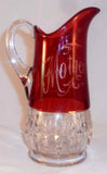 Antique 1896 Ruby Flash Glass Tall Pitcher with Handel Atlantic City NJ "Mother"