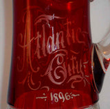 Antique 1896 Ruby Flash Glass Tall Pitcher with Handel Atlantic City NJ "Mother"