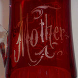 Antique 1896 Ruby Flash Glass Tall Pitcher with Handel Atlantic City NJ "Mother"