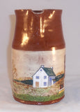 1976 Glazed Redware Pitcher Pennsylvania German Country Scene by Russell Henry