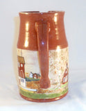 1976 Glazed Redware Pitcher Pennsylvania German Country Scene by Russell Henry
