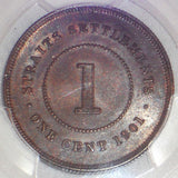 1901 Bronze Coin One Cent Straits Settlements Malaya Queen Victoria PCGS MS63 BN