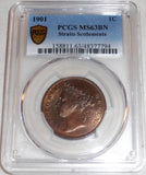 1901 Bronze Coin One Cent Straits Settlements Malaya Queen Victoria PCGS MS63 BN