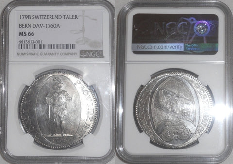 Rare 1798 Switzerland Taler Thaler Bern City Bear Coin NGC Graded MS 66