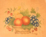 Beautiful 1982 Framed Folk Art Signed Hand Painted Theorem Colorful Fruit Basket