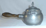 Antique Pewter Small Lidded Sauce Pot w/ Wooden Handle & Spout Having a German Mark