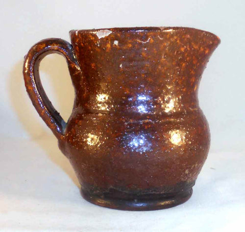 Antique Schofield Dark Brown Lead Glazed Redware Creamer Spout & Applied Handle