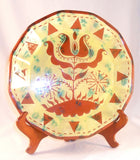 Seagreaves Glazed Sgraffito Tulip Decorated Dodecagon-shaped Redware 11" Plate