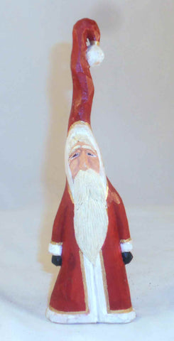 Hand Carved Polychrome Painted Wood Folk Art Tall Santa Figure by Doug Shaw