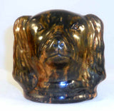 Old Shenandoah Valley Glazed Redware Dog Head Still Coin Bank Brown Black Colors