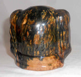 Old Shenandoah Valley Glazed Redware Dog Head Still Coin Bank Brown Black Colors