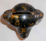 Old Shenandoah Valley Glazed Redware Dog Head Still Coin Bank Brown Black Colors