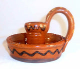 2004 Glazed & Slip Decorated Redware Chamber Candlestick Holder By Greg Shooner