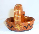 2004 Glazed & Slip Decorated Redware Chamber Candlestick Holder By Greg Shooner