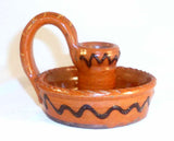 2004 Glazed & Slip Decorated Redware Chamber Candlestick Holder By Greg Shooner