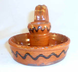 2004 Glazed & Slip Decorated Redware Chamber Candlestick Holder By Greg Shooner