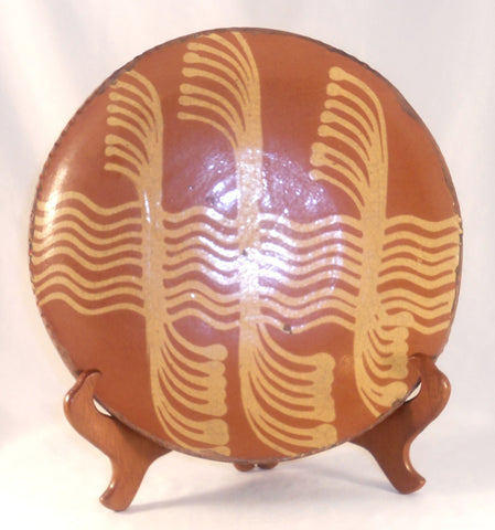 1995 Redware Reproduction Yellow Slip Decorated Glazed 10.5" Plate Greg Shooner