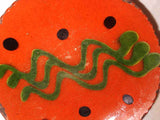 1998 Greg Shooner Redware Glazed 5 3/4" Pie Plate Green Wavy Slip Decoration