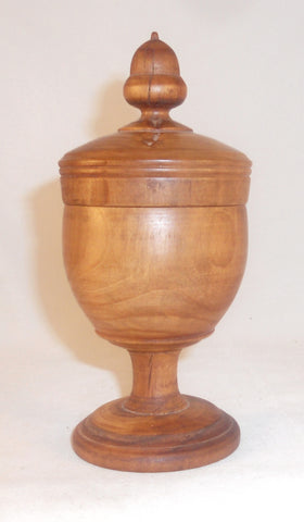 1975 Turned Apple Wood Large Covered Saffron Cup Goblet Shape with Acorn Finial By Arthur E. Shupp