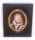 Antique Hand Painted Miniature of a Woman Signed R. Luis Wood Frame