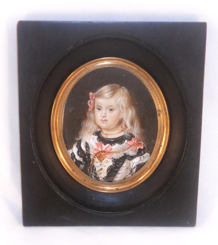 Antique Hand Painted Miniature of a Woman Signed R. Luis Wood Frame