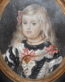 Antique Hand Painted Miniature of a Woman Signed R. Luis Wood Frame