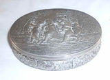 Antique French Silver Dresser Box Repousse Design Children Procession in Forest