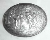 Antique French Silver Dresser Box Repousse Design Children Procession in Forest