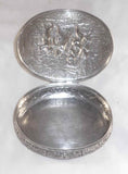 Antique French Silver Dresser Box Repousse Design Children Procession in Forest